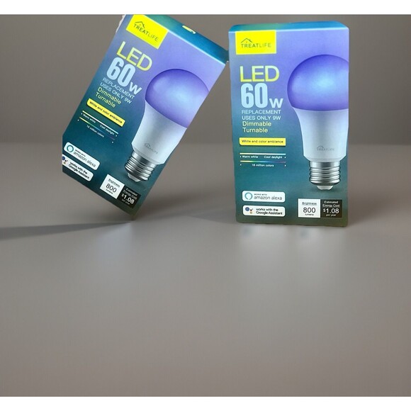 NIB 2x Treatlife WiFi Smart RGB LED Bulb Work W/ Alexa + Google Home 60W - Picture 1 of 4